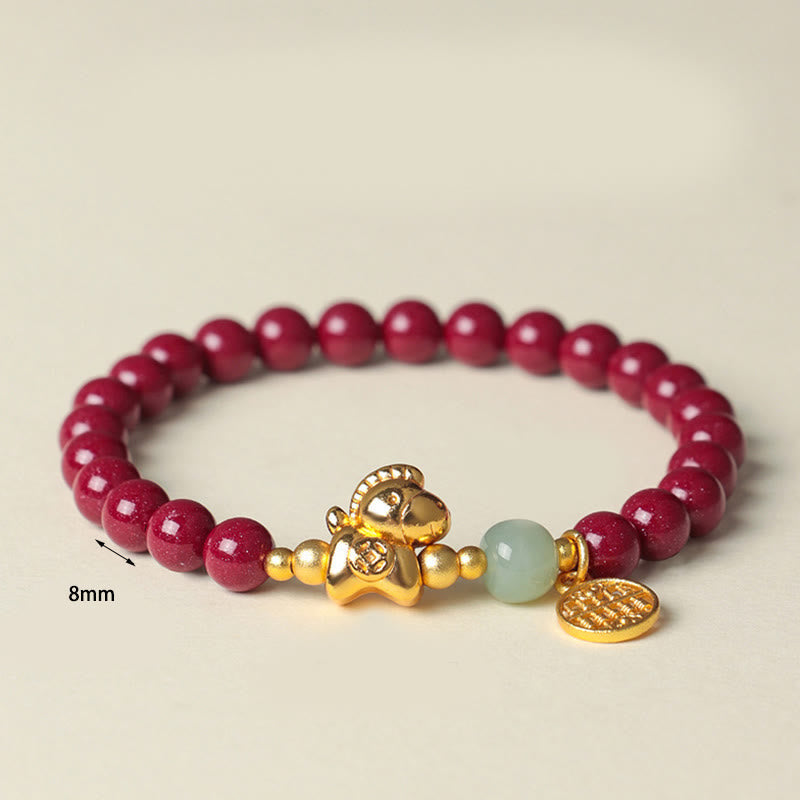 Buddha Stones Year Of The Horse Natural Cinnabar Hetian Jade Concentration Bracelet
