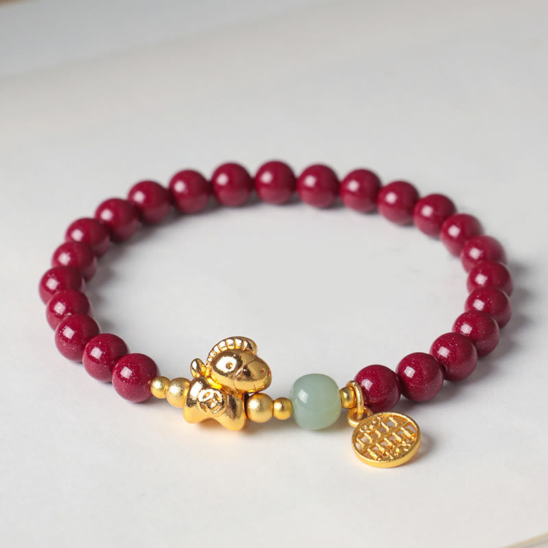 Buddha Stones Year Of The Horse Natural Cinnabar Hetian Jade Concentration Bracelet