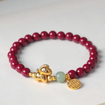 Buddha Stones Year Of The Horse Natural Cinnabar Hetian Jade Concentration Bracelet