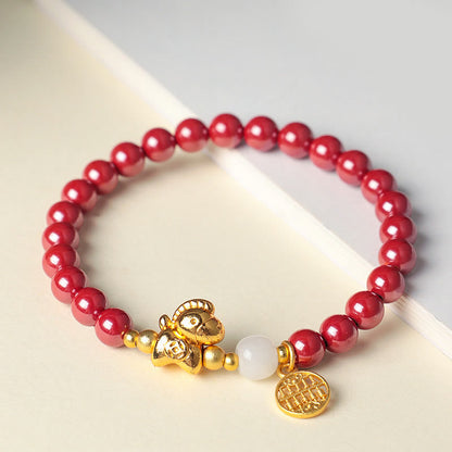 Buddha Stones Year Of The Horse Natural Cinnabar Hetian Jade Concentration Bracelet