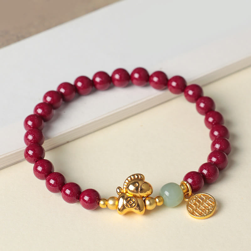 Buddha Stones Year Of The Horse Natural Cinnabar Hetian Jade Concentration Bracelet