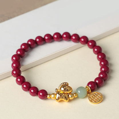 Buddha Stones Year Of The Horse Natural Cinnabar Hetian Jade Concentration Bracelet