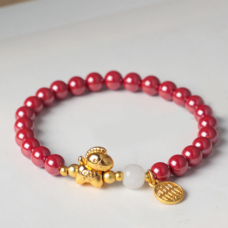 Buddha Stones Year Of The Horse Natural Cinnabar Hetian Jade Concentration Bracelet