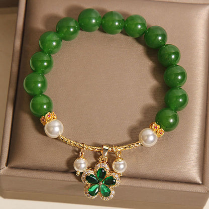 Buddha Stones Green Jasper Pearl Flower Balance Bracelet