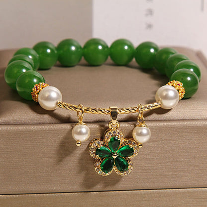 Buddha Stones Green Jasper Pearl Flower Balance Bracelet
