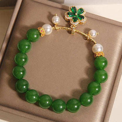 Buddha Stones Green Jasper Pearl Flower Balance Bracelet