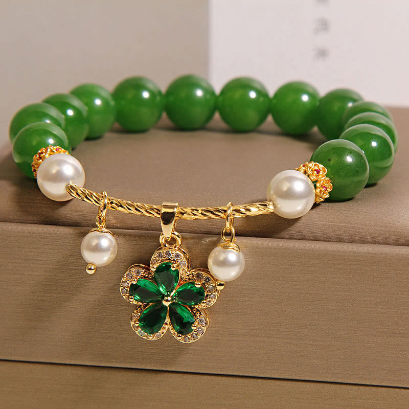 Buddha Stones Green Jasper Pearl Flower Balance Bracelet