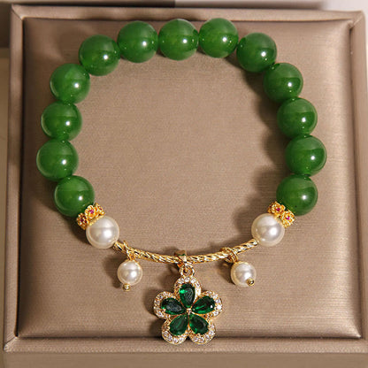 Buddha Stones Green Jasper Pearl Flower Balance Bracelet
