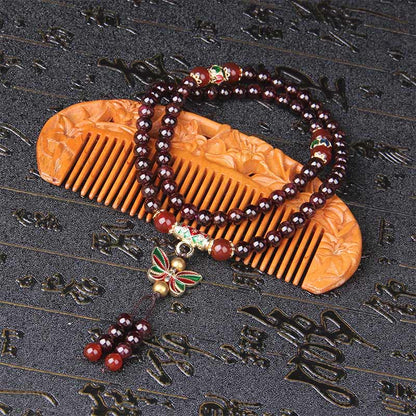 Buddha Stones Natural Garnet Red Agate Colorful Butterfly Purification Calm Multi-layer Bracelet