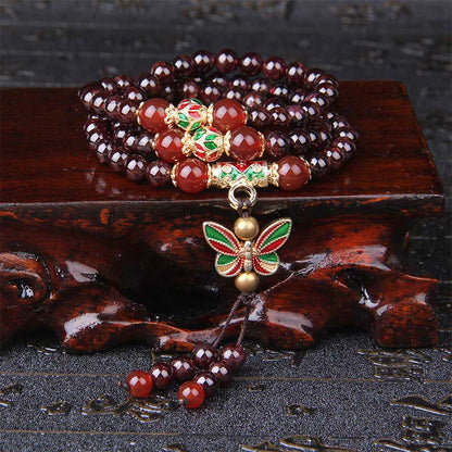 Buddha Stones Natural Garnet Red Agate Colorful Butterfly Purification Calm Multi-layer Bracelet