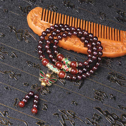 Buddha Stones Natural Garnet Red Agate Colorful Butterfly Purification Calm Multi-layer Bracelet