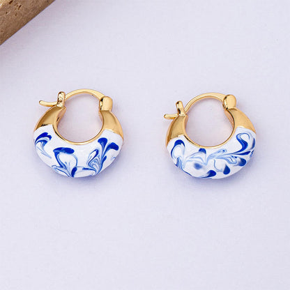 Buddha Stones Copper Plated 18k Gold Enamel Glaze Healing Luck U-shaped Earrings