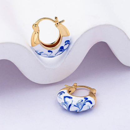 Buddha Stones Copper Plated 18k Gold Enamel Glaze Healing Luck U-shaped Earrings
