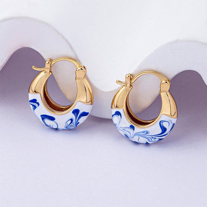 Buddha Stones Copper Plated 18k Gold Enamel Glaze Healing Luck U-shaped Earrings
