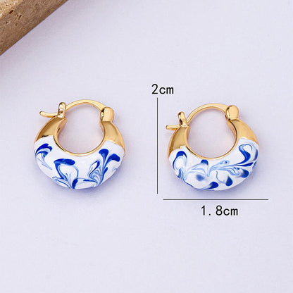 Buddha Stones Copper Plated 18k Gold Enamel Glaze Healing Luck U-shaped Earrings