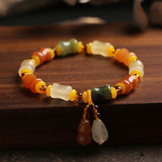 Buddha Stones Natural Golden Silk Jade Gourd Wealth Charm Bracelet