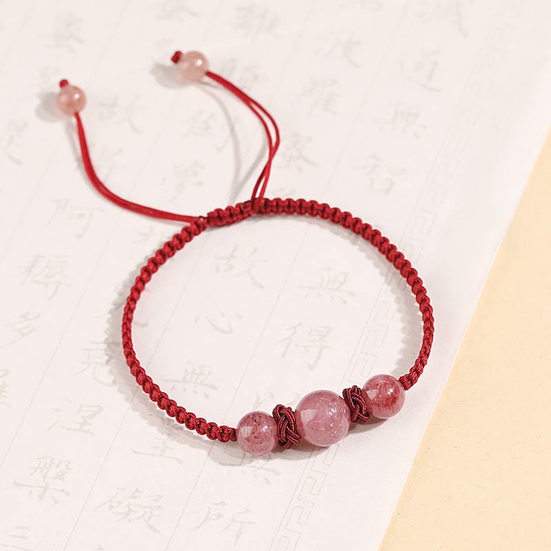 Buddha Stones Natural Strawberry Quartz Crystal Love Red String Weave Bracelet Anklet (Extra 30% Off | USE CODE: FS30)