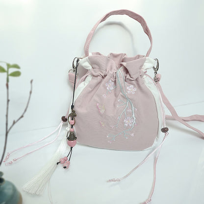 Buddha Stones Handmade Embroidered Flowers Canvas Tote Shoulder Bag Handbag