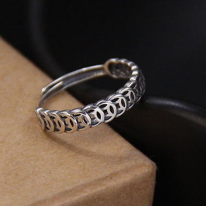Buddha Stones Vintage Copper Coin Design Luck Adjustable Ring