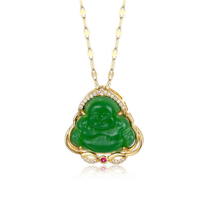 Buddha Stones Natural Laughing Buddha Peace Necklace