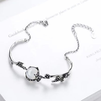 Buddha Stones "Sending Grace and Harmony"Plum Blossom Chalcedony Bracelet Includes Gift Message Card