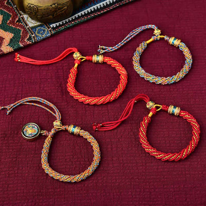 Buddha Stones Tibetan Handmade Luck Thangka Prayer Wheel Charm Weave String Bracelet