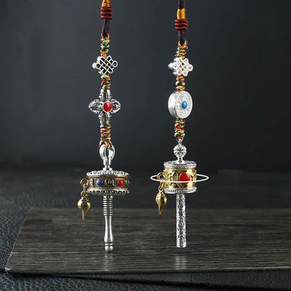 Buddha Stones Tibet Om Mani Padme Hum Prayer Wheel Peace Rotatable Bag Car Hanging Decoration