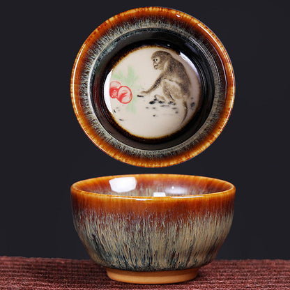 Buddha Stones 12 Chinese Zodiac Pattern Ceramic Teacup Kung Fu Jian Chinese Zhan Tea Cup 73ml