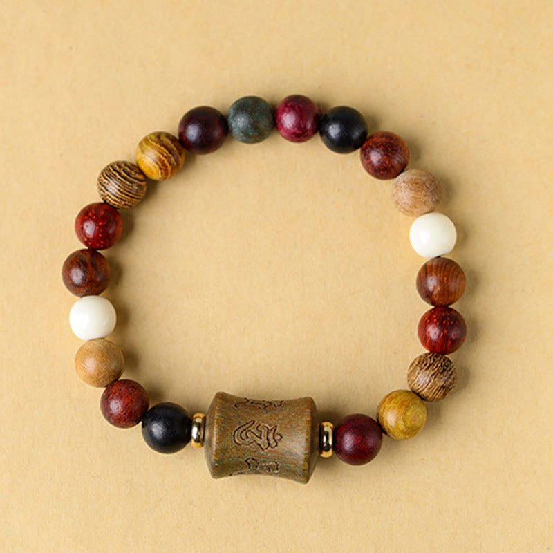 Buddha Stones Tibet Multicolored Sandalwood Om Mani Padme Hum Protection Bracelet