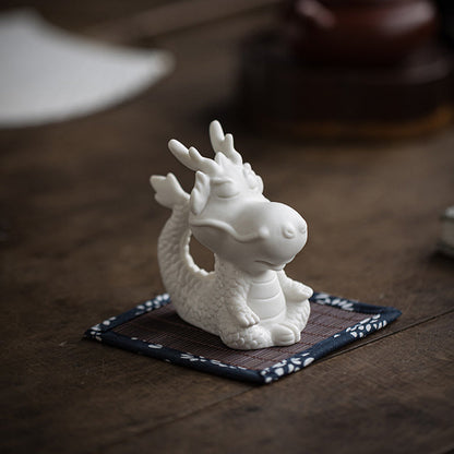 Buddha Stones Year Of The Dragon Luck White Porcelain Ceramic Tea Pet Home Figurine Decoration