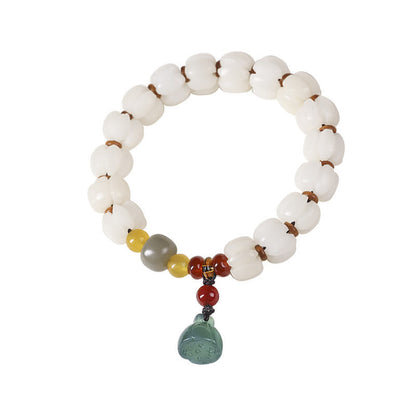 Buddha Stones Natural Bodhi Seed Red Agate Bodhi Calm Harmony Engraved Pumpkin Bead Lotus Bracelet