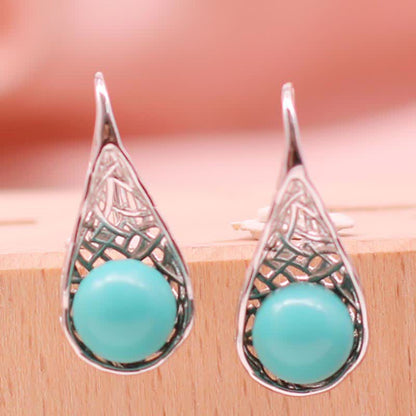 Buddha Stones 925 Sterling Silver Turquoise Beaded Pattern Protection Drop Dangle Earrings