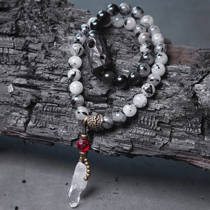 Buddha Stones Black Rutilated Quartz Ebony Wood White Crystal Success Couple Bracelet