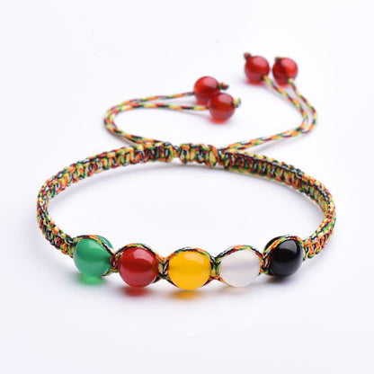 Buddha Stones Colorful Agate Metal Wood Water Fire Earth Five Elements String Bracelet