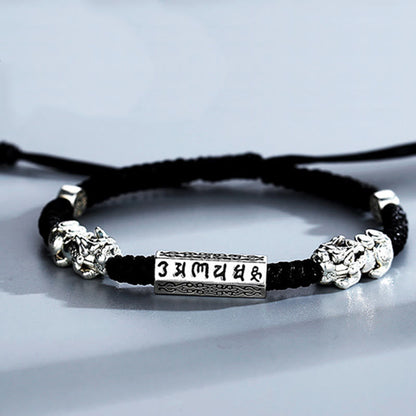 Buddha Stones Double PiXiu Feng Shui Copper Coin Om Mani Padme Hum String Bracelet