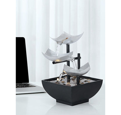 Buddha Stones Three Layers Waterfall Fountain Tabletop Lotus Ornaments With River Rocks Desktop Decoration