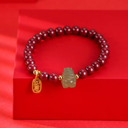 Buddha Stones 925 Sterling Silver Year of the Dragon Natural Cinnabar Hetian Jade Dragon Fu Character Ruyi As One Wishes Charm Blessing Bracelet (Extra 30% Off | USE CODE: FS30)