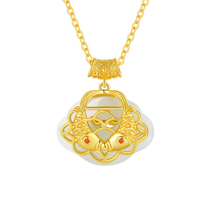 Buddha Stones 925 Sterling Silver Natural Hetian Jade Koi Fish Wealth Necklace Pendant