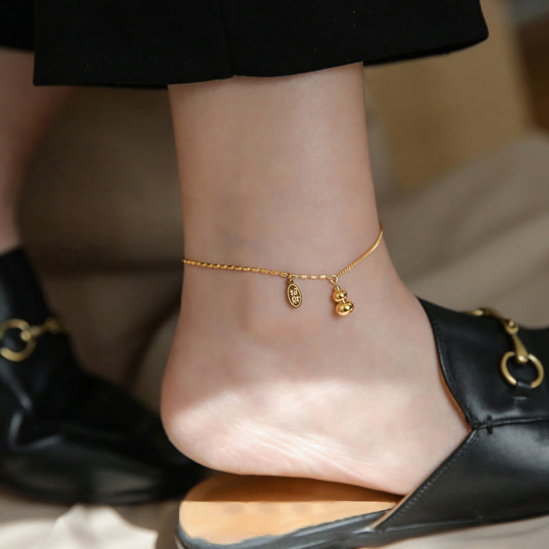 Buddha Stones 18k Gold Plated Copper Lucky Gourd Design Wealth Buckle Anklet