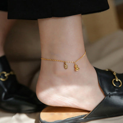 Buddha Stones 18k Gold Plated Copper Lucky Gourd Design Wealth Buckle Anklet