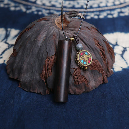 Buddha Stones Tibetan Ebony Wood Dzi Bead Peace Calm Necklace Pendant