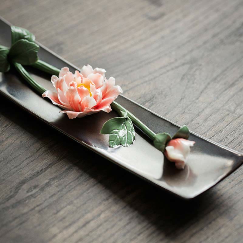 Buddha Stones Lotus Peony Rose Flower Ceramic Spiritual Incense Burner