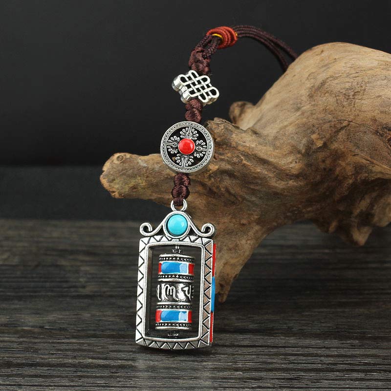 Buddha Stones Six True Words Prayer Wheel Rotation Knot Blessing Keychain Decoration