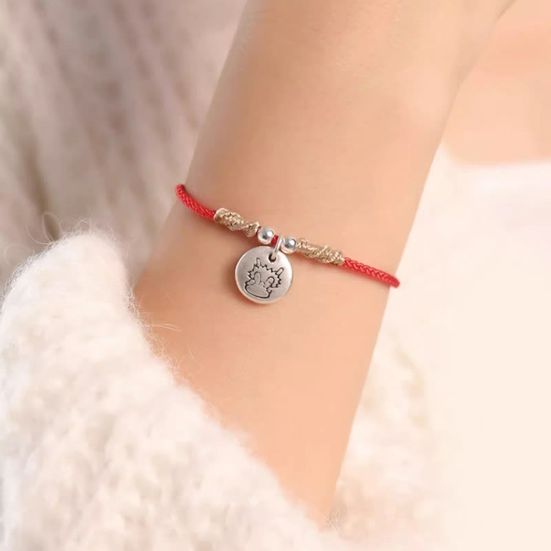 Buddha Stones Handmade 999 Sterling Silver Year of the Dragon Cute Chinese Zodiac Luck Braided Bracelet (Extra 30% Off | USE CODE: FS30)