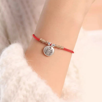 Buddha Stones Handmade 999 Sterling Silver Year of the Dragon Cute Chinese Zodiac Luck Braided Bracelet (Extra 30% Off | USE CODE: FS30)