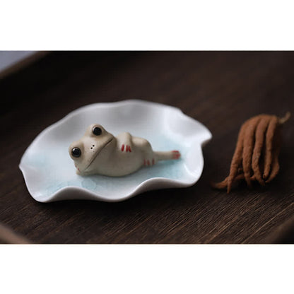 Buddha Stones Meditating Ceramic Small Frog Statue Decoration