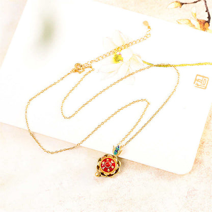Buddha Stones 925 Sterling Silver Tibet Lotus Prayer Wheel Red Agate Enlightenment Necklace Pendant