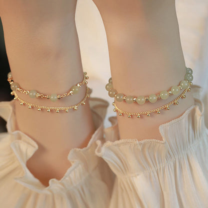 Buddha Stones 14K Gold Plated 2 Layers Hetian Jade Bead Luck Prosperity Bracelet