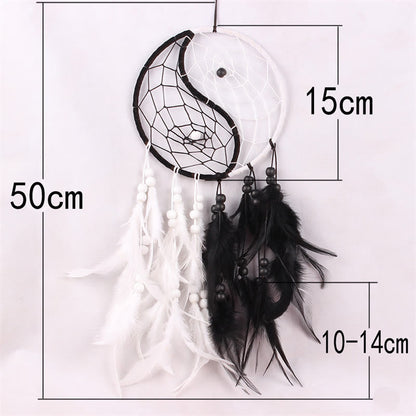 Buddha Stones Yin Yang  Dream Catcher Circular Net with Feathers Balance Decoration