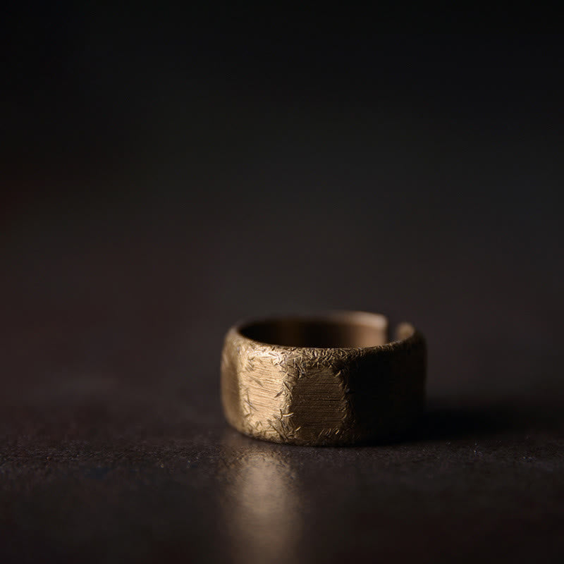 Buddha Stones Tibetan Simple Design Copper Brass Frosted Wealth Ring